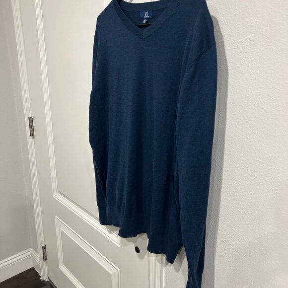 George V-Neck Pullover Sweater Blue Cove Sz Large Cotton Blend Knit Preppy - Picture 3 of 10